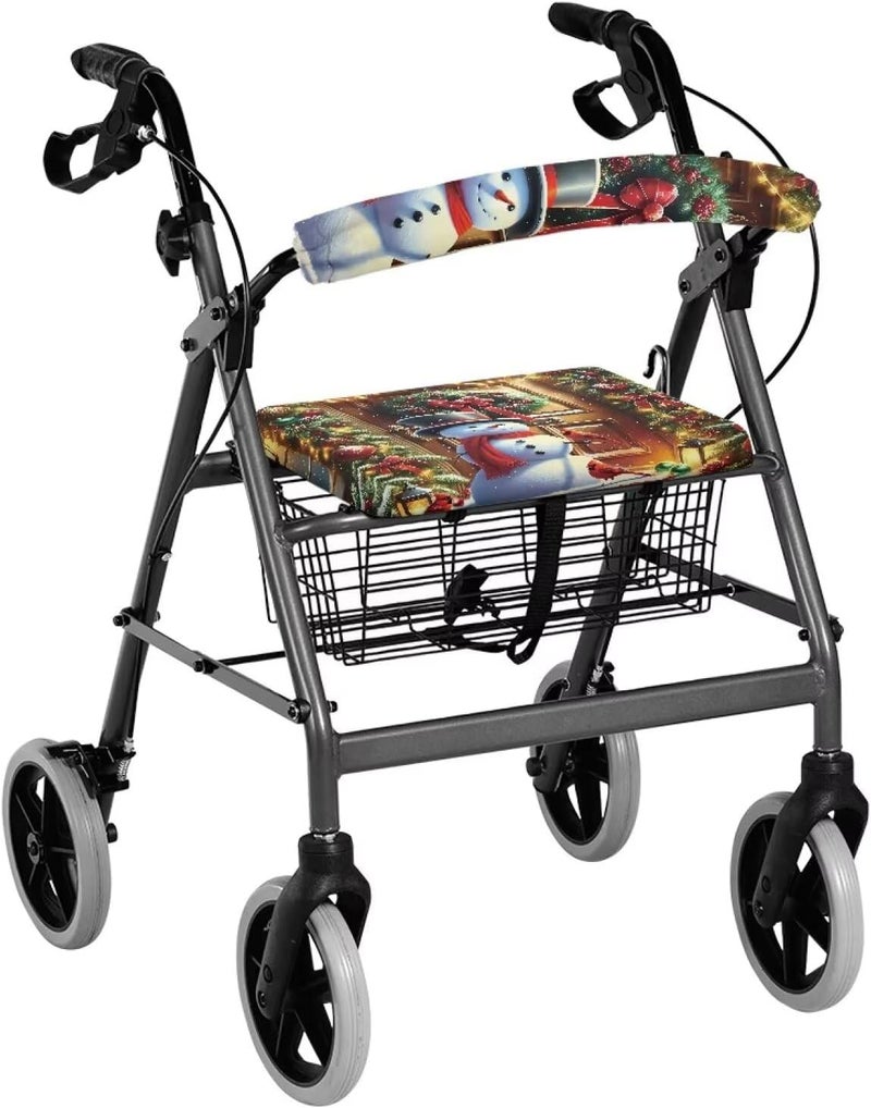 Rnyleeg Christmas Seat Covers for Rollator Walkers Snowman Walker Seat Covers for Seniors Washable Rollator Walker Seat and Backrest Cover - Image 1